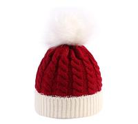 Winmany Cappello invernale lavorato a maglia per bambini, berretto da sci, rosso bianco, Taglia unica