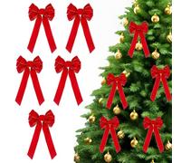 Winmany Confezione da 5 fiocchi natalizi in velluto rosso con finiture dorate, grandi fiocchi metallici per ghirlande, porte d'ingresso, regali e alberi di Natale, per interni ed esterni, decorazione