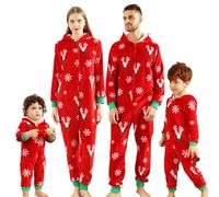Winmany Famiglia Corrispondenza Pigiama di Natale Flanella Peluche con Cappuccio Un Pezzo Pjs Vacanza Addensato Pile Nightwear Loungewear, Rosso, 12-18 Months