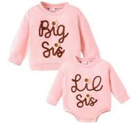 Winmany Outfits coordinati per sorella maggiore e sorella minore, Felpa con cappuccio Big Sis e Romper a manica lunga Lil Sis per bambine, 6-12 Months