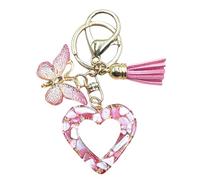 Winmany Portachiavi in resina a forma di cuore con nappa, portachiavi a forma di farfalla, portachiavi con ciondolo carino, zaino, borsa, San Valentino, portachiavi accessori per donne e ragazze,