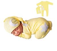 Winmany Set di 2 pagliaccetti per neonati realizzati all'uncinetto per fotografie accessori per bambini da 0 a 2 mesi (0-2 mesi, giallo oca, 1)
