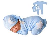 Winmany Set di 2 Pagliaccetti per Neonati Realizzati all'Uncinetto per fotografie Accessori per Bambini da 0 a 2 Mesi (0-2 Mesi, Azzurro, 1)
