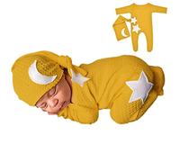 Winmany Set di 2 pagliaccetti per neonati realizzati all'uncinetto per fotografie accessori per bambini da 0 a 2 mesi (0-2 mesi, Curcuma, 1)