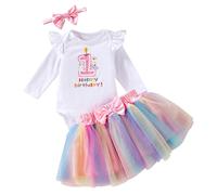 Winmany, tutina con gonna a tutù per il primo compleanno della bambina, con maniche lunghe, vestito per il cake smash, set per la festa di compleanno, Animali., 12-18 Months
