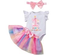 Winmany Vestiti per il Primo Compleanno della Bambina 3 Pezzi Fascia con Fiocco Pagliaccetto My 1st Birthday Gonna Tutù Set Outfit Cake Smash per Servizio Fotografico, Animali., 12 mesi