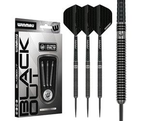 WINMAU Blackout Set di Freccette in tungsteno Steeltip Professionale da 21 Grammi con Alette e steli (Alberi)