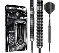 WINMAU Blackout Set di Freccette in tungsteno Steeltip Professionale da 23 Grammi con Alette e steli (Alberi)