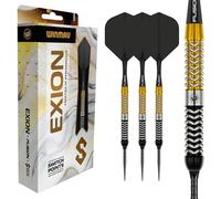 WINMAU Exion - Set di freccette professionali al 90% in tungsteno, tecnologia Switch Point, fusti paralleli onice e oro, 2 punti intercambiabili (onda e liscia), sistema di cambio rapido | Disponibile