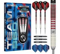 WINMAU Jack Johnson Team - Set di freccette professionali in tungsteno con punta in acciaio al 90%, 360-24 g, inclusi alberi Vecta (steli per freccette), alette extra spesse da 100 micron