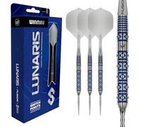 WINMAU Lunaris Darts - Freccette professionali al 90% di tungsteno | Barrels paralleli blu e argento | Tecnologia Switch Point | 2 punte intercambiabili | Fusion Corti e alette | 22/23/24/25 g