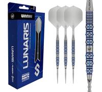 WINMAU Lunaris Darts - Freccette professionali al 90% di tungsteno | Barrels paralleli blu e argento | Tecnologia Switch Point | 2 punte intercambiabili | Fusion Corti e alette | 22/23/24/25 g
