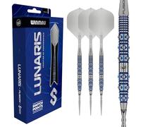 WINMAU Lunaris Darts - Freccette professionali con 90% di tungsteno | Barre blu e argento parallele | Tecnologia Switch Point | 2 punte intercambiabili | Codoli corti Fusion e alette | Freccette da 22