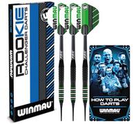 WINMAU Rookie - Set di freccette in ottone Softip (punte in plastica), set singolo o multiplo, include alette e alberi (steli), esclusivo libretto di freccette, blu, rosso e verde
