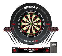 WINMAU Set completo di accessori per freccette Blade 6 - Include tavoletta Blade 6, Surround, 2 set di freccette con punta in acciaio nero da 19g - 2 set di voli e steli e altro