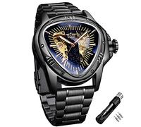 Winner, Orologio da polso meccanico da uomo, alla moda, con quadrante da corsa triangolare, impermeabile, con movimento automatico e cinturino in pelle, Nero-L