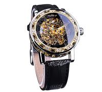 Winner - Orologio da polso meccanico meccanico retrò, con diamante e intaglio, da uomo, con scheletro, classico, numeri romani, nero, Orologio scheletro