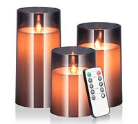 Winnes Candela LED Finte Fiamma 4‘’ 5‘’ 6‘’ set 3 Candele a Fiamma Dinamica senza Fiamma con Telecomando,Decorazione Tavola di Natale Matrimonio Compleanno (Grigio,Luce Bianca Calda)