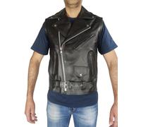 WinNet Gilet vera pelle smanicato stile giacca chiodo per moto custom vintage cafè race