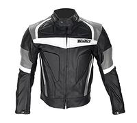 WinNet Giubbotto Giacca in Vera Pelle di Bovino per Moto Impermeabile Antipioggia Antiabrasione Giubbino Motociclista Uomo con Protezioni Omologate CE Estate Inverno (taglia XL)