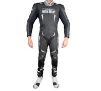 WinNet Tuta moto in pelle intera mono unico 1 pezzo racing pista traforata ventilata con saponette e gobba (Silver, 3XL)