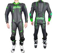 WinNet Tuta per moto in pelle intera monopezzo 1 pezzo racing pista traforata ventilata con saponette e gobba (Verde, XS)