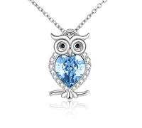 WINNICACA Gufo Collana S925 Sterling Silver Blu marzo Birthstone Gufo Pendenti Cute Animali Gioielli mom regali per le donne ragazze della mamma