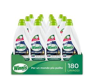 Winni's - Detersivo Liquido Bivalente per Capi Neri e Scuri con Olio di Argan, Ipoallergenico, 180 Lavaggi, Lavaggio a Mano e in Lavatrice, 750 ml x 12 Confezioni
