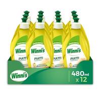 Winni's Detersivo Piatti a mano, Bergamotto e Zenzero, 480 ml x 12 | Per il lavaggio a mano di piatti e stoviglie. Concentrato e ipoallergenico. Lascia la pelle idratata. Efficacia antiodore.