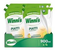 Winni's Detersivo Piatti a mano, Bergamotto e Zenzero, 900 ml x 4 | Per il lavaggio a mano di piatti e stoviglie. Concentrato e ipoallergenico. Lascia la pelle idratata. Efficacia antiodore.