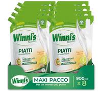 Winni's - Detersivo Piatti e Stoviglie a Mano, Bergamotto e Zenzero, Concentrato, Ipoallergenico, con Sgrassanti Naturali da Biofermentazione, Materie Prime di Origine Vegetale, 900 ml x 8 Confezioni