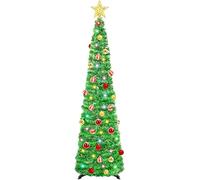 WINOK Albero di Natale artificiale con illuminazione, pieghevole, con 100 luci colorate, stella d'albero e palline per decorazioni natalizie e feste - verde