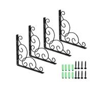 WINOMO 4pcs Wall Mounted Floral Style Shelf Brackets for Bookrack / Calpboard / Set Box (Black)