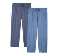 Winovia Confezione da 2 pantaloni da pigiama da uomo, lunghi, leggeri, in cotone, per il tempo libero, con elastico in vita e taglio dritto, DBG+BLG, XXL