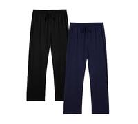 Winovia Confezione da 2 pantaloni da pigiama da uomo, lunghi, leggeri, in cotone, per il tempo libero, con elastico in vita e taglio dritto, nero + blu scuro, M
