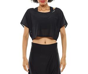 WINSHAPE Damen Kurzes, Leicht Transparentes Mesh-Dance Top
