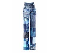 WINSHAPE Functional Comfort Culottes Cul101c-Vita Alta con Stampa Patchwork Pantaloni da Ginnastica, Blu, L Donna
