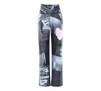 Winshape Pantaloni da Donna Funzionali Comfort Wide Leg Pants CUL105C High Waist in Jeans Print, Winshape Soft Style, Fitness Tempo Libero Dance