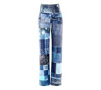 Winshape Pantaloni da Donna Funzionali Comfort Wide Leg Pants CUL105C High Waist in Jeans Print, Winshape Soft Style, Fitness Tempo Libero Dance