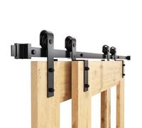 WINSOON - Kit con binario singolo da 274 cm per doppia porta scorrevole, resistente, con ruote in stile antico, per armadio, forma a J per soffitti bassi, adatto per due porte da 137 cm di larghezza