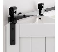WINSOON Kit hardware per porta scorrevole da 152,4 cm, per 2 ante scorrevoli dell'armadio, binario piatto in acciaio al carbonio nero, facile da installare, con rullo silenzioso (porte non incluse)