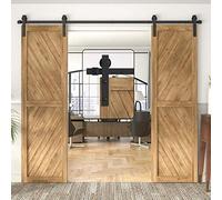 WINSOON Kit per doppia porta scorrevole da fienile, 305 cm, nero, resistente, kit hardware per porta scorrevole in acciaio al carbonio, gancio a forma di J