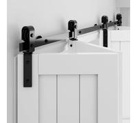 WINSOON Kit per porta scorrevole pieghevole, kit hardware per porta da fienile, accessorio per interni in legno, binario piatto in acciaio al carbonio, facile da installare, rullo silenzioso, senza