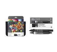 Winsor & Newton Brushmarker - Astuccio 24 Brushmarker Student Designer & ProMarker - 1 Pennarello Nero + 1 Pennarello Blender
