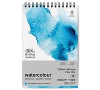 Winsor & Newton Carta per acquarello, Grana Fine, 300gr, Miscela Di Fibre di Cotone 25% e Cellulosa, Bianco Naturale, Priva di Acidi, 17,8 x 25,4cm, Blocco a Spirale, 12 Fogli