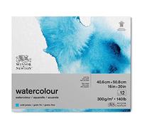 Winsor & Newton Carta per acquarello, Grana Fine, 300gr, Miscela Di Fibre di Cotone 25% e Cellulosa, Bianco Naturale, Priva di Acidi, 40,6 x 50,8cm, Blocco incollato 1 Lato, 12 Fogli