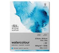 Winsor & Newton Carta per acquarello, Grana Fine, 300gr, Miscela Di Fibre di Cotone 25% e Cellulosa, Bianco Naturale, Priva di Acidi, 27,9 x 35,6cm, Blocco incollato 1 Lato, 12 Fogli