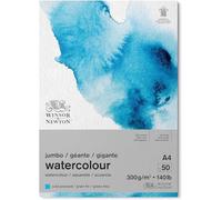 Winsor & Newton Carta per acquarello, Grana Fine, 300gr, Miscela Di Fibre di Cotone 25% e Cellulosa, Bianco Naturale, Priva di Acidi, DIN A4, Blocco incollato 1 Lato JUMBO, 50 Fogli
