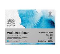 Winsor & Newton Carta per acquarello, Grana Fine, 300gr, Miscela Di Fibre di Cotone 25% e Cellulosa, Bianco Naturale, Priva di Acidi, DIN A6, Blocco incollato 1 Lato, 15 Fogli