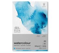Winsor & Newton Carta per acquarello, Grana Fine, 300gr, Miscela Di Fibre di Cotone 25% e Cellulosa, Bianco Naturale, Priva di Acidi, DIN A4, Blocco incollato 1 Lato, 12 Fogli